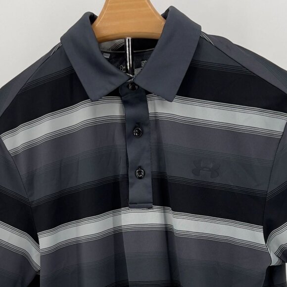 Under Armour Black and Gray Striped Polo Shirt - Picture 1 of 9